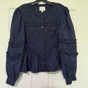 Cinq a Sept Navy Kumiko Ruffle-Trim Peplum Jacket